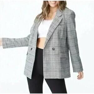 Cotton On Plaid Oversized Blazer Double Breasted Jacket Gray